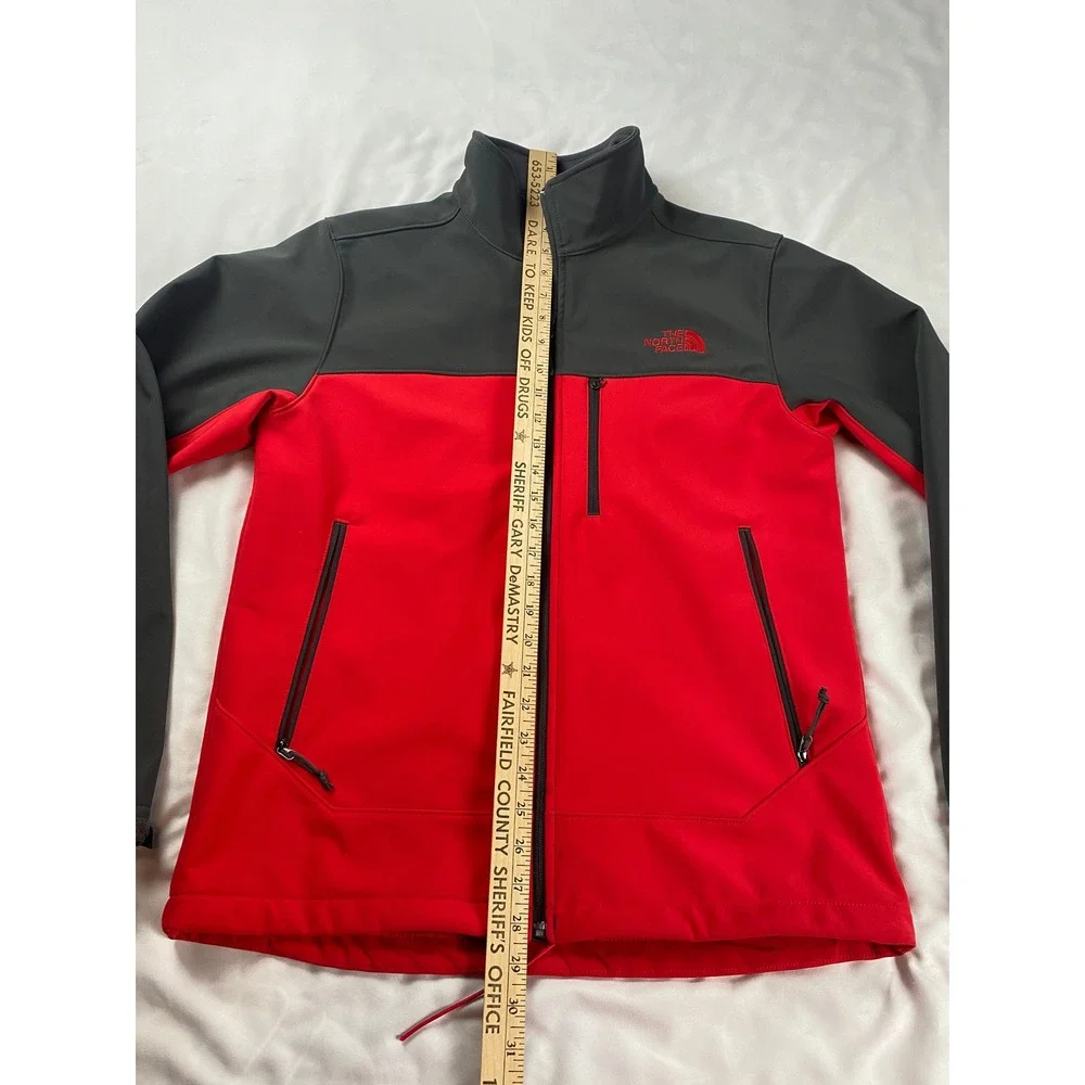 The North Face‎ WindWall Softshell Jacket Mens Small Red Gray Full Zip Hiking